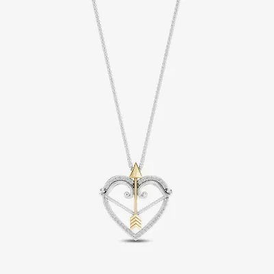 Enchanted Disney Fine Jewelry Womens 1/6 CT. T.W. Natural White Diamond 14K Two Tone Gold Over Silver Arrow Heart 18 Inch Pendant Necklace