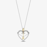 Enchanted Disney Fine Jewelry Womens 1/6 CT. T.W. Natural White Diamond 14K Two Tone Gold Over Silver Arrow Heart 18 Inch Pendant Necklace