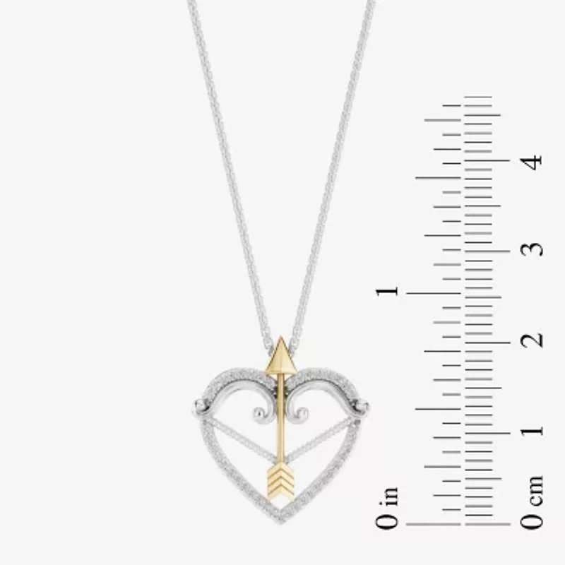 Enchanted Disney Fine Jewelry Womens 1/6 CT. T.W. Natural White Diamond 14K Two Tone Gold Over Silver Arrow Heart 18 Inch Pendant Necklace