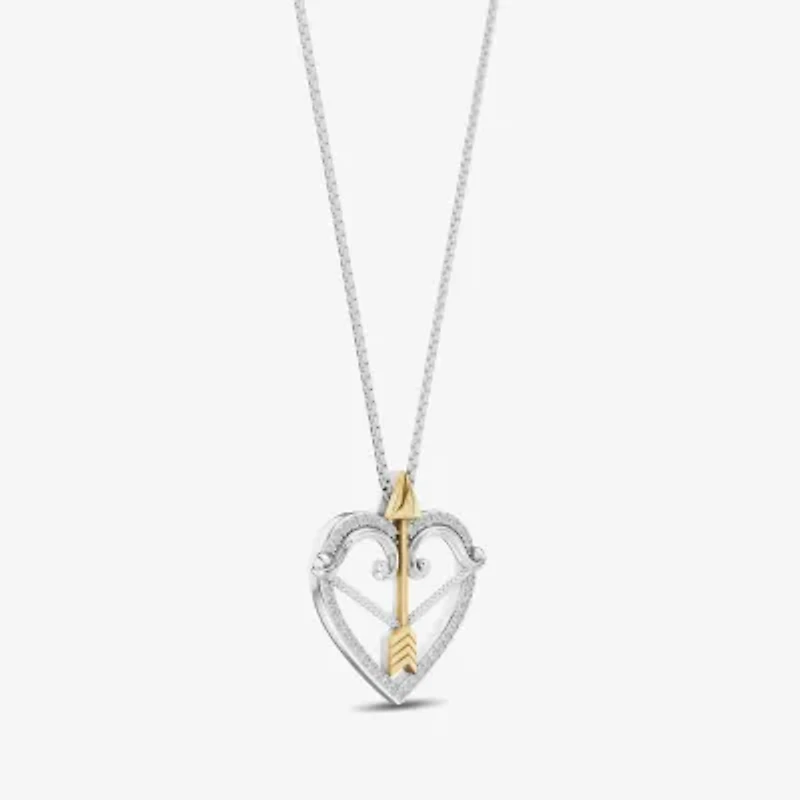 Enchanted Disney Fine Jewelry Womens 1/6 CT. T.W. Natural White Diamond 14K Two Tone Gold Over Silver Arrow Heart 18 Inch Pendant Necklace