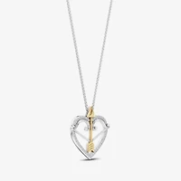 Enchanted Disney Fine Jewelry Womens 1/6 CT. T.W. Natural White Diamond 14K Two Tone Gold Over Silver Arrow Heart 18 Inch Pendant Necklace