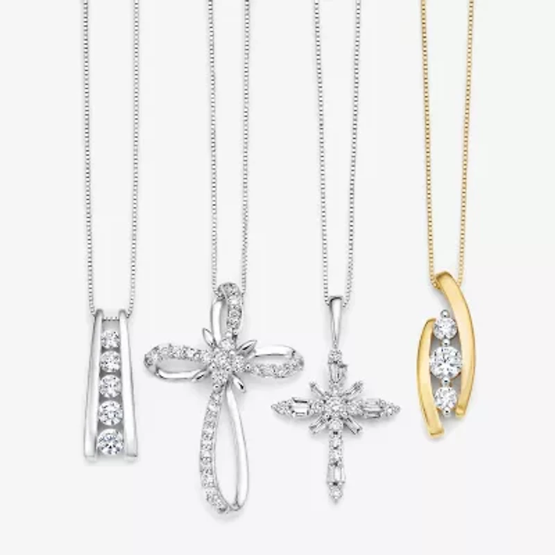 (H-I / I1) Womens 1/3 CT. T.W. Lab Grown White Diamond 10K Gold Cross 18 Inch Pendant Necklace