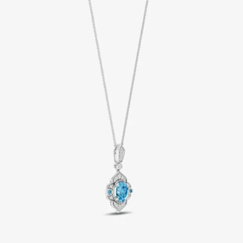 Enchanted Disney Fine Jewelry Womens 1/6 CT. T.W. Genuine Blue Topaz Sterling Silver 18 Inch Pendant Necklace