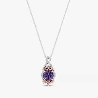 Enchanted Disney Fine Jewelry Womens 1/5 CT. Genuine Purple Amethyst 14K Two Tone Gold Over Silver 18 Inch Pendant Necklace