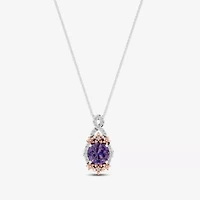 Enchanted Disney Fine Jewelry Womens 1/5 CT. Genuine Purple Amethyst 14K Two Tone Gold Over Silver 18 Inch Pendant Necklace