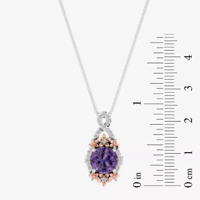 Enchanted Disney Fine Jewelry Womens 1/5 CT. Genuine Purple Amethyst 14K Two Tone Gold Over Silver 18 Inch Pendant Necklace