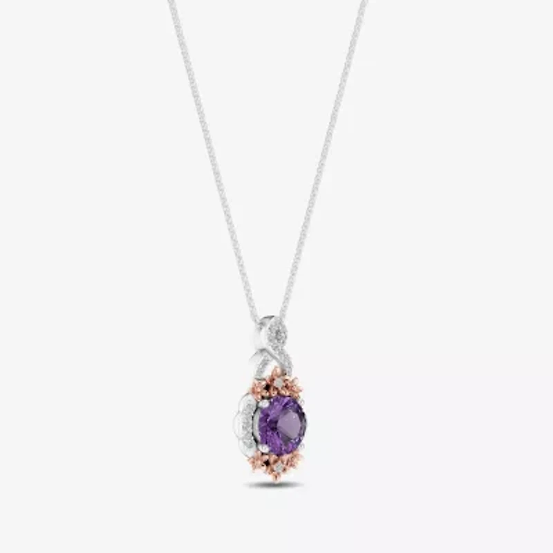 Enchanted Disney Fine Jewelry Womens 1/5 CT. Genuine Purple Amethyst 14K Two Tone Gold Over Silver 18 Inch Pendant Necklace