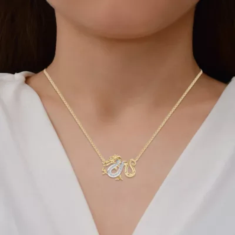 Enchanted Disney Fine Jewelry Womens Diamond Accent Natural White Diamond 14K Gold Over Silver 17 Inch Pendant Necklace