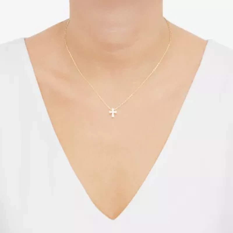 Limited Quantities! Womens 10K Gold Cross 17 Inch Pendant Necklace