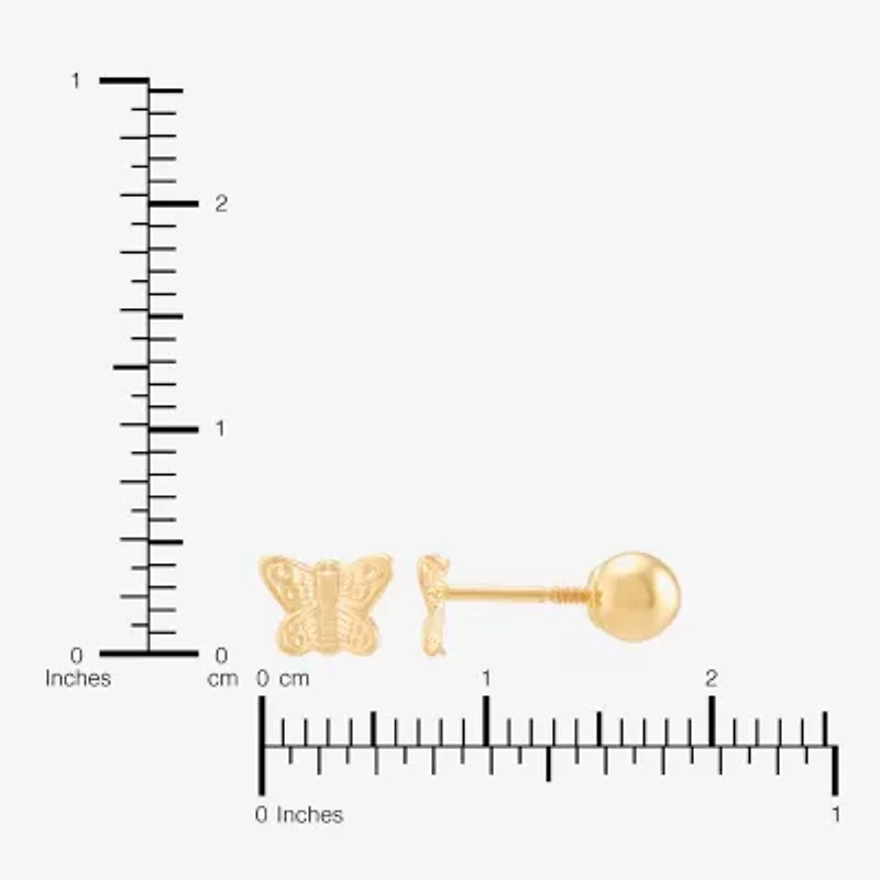 Limited Quantities! 14K Gold 4.5mm Butterfly Stud Earrings