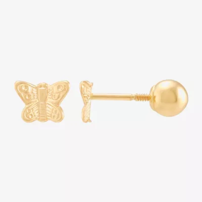 Limited Quantities! 14K Gold 4.5mm Butterfly Stud Earrings