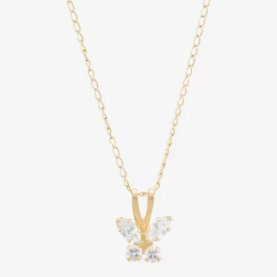 Limited Quantities! Girls White Cubic Zirconia 14K Gold Butterfly 13 Inch Pendant Necklace
