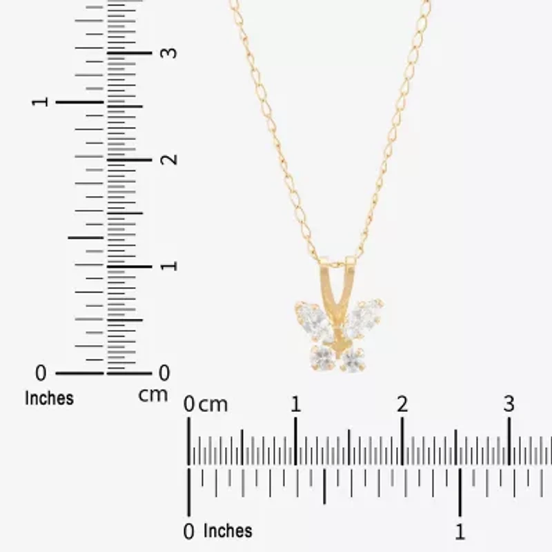 Limited Quantities! Girls White Cubic Zirconia 14K Gold Butterfly 13 Inch Pendant Necklace