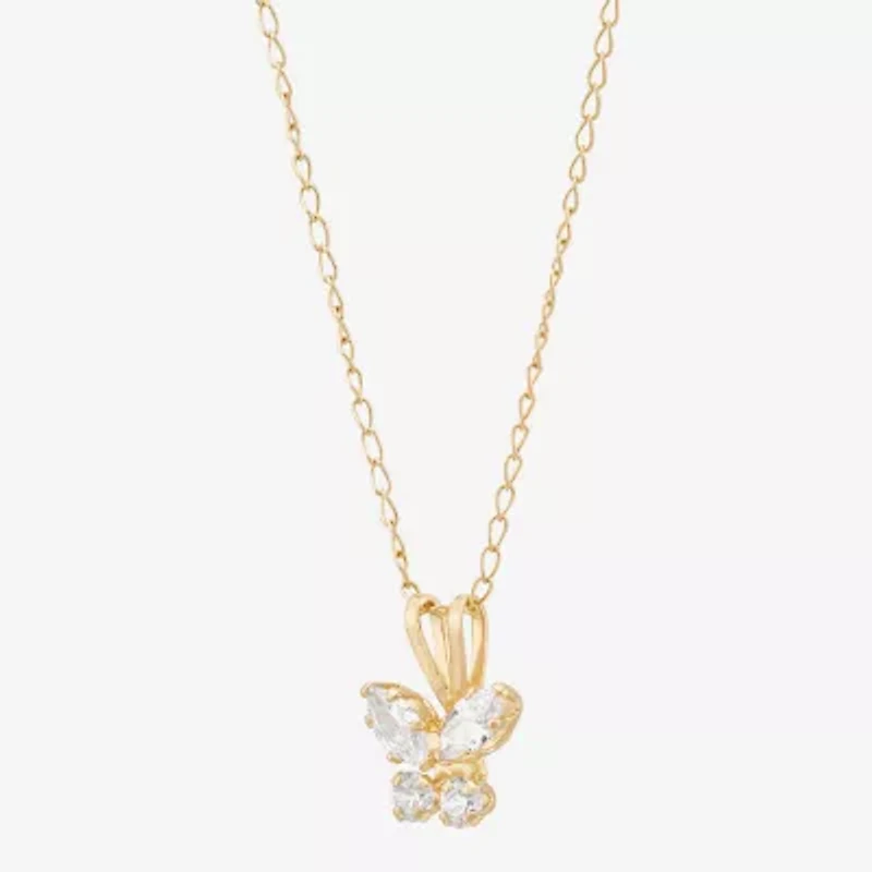 Limited Quantities! Girls White Cubic Zirconia 14K Gold Butterfly 13 Inch Pendant Necklace