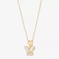 Limited Quantities! Girls White Cubic Zirconia 14K Gold Butterfly 13 Inch Pendant Necklace