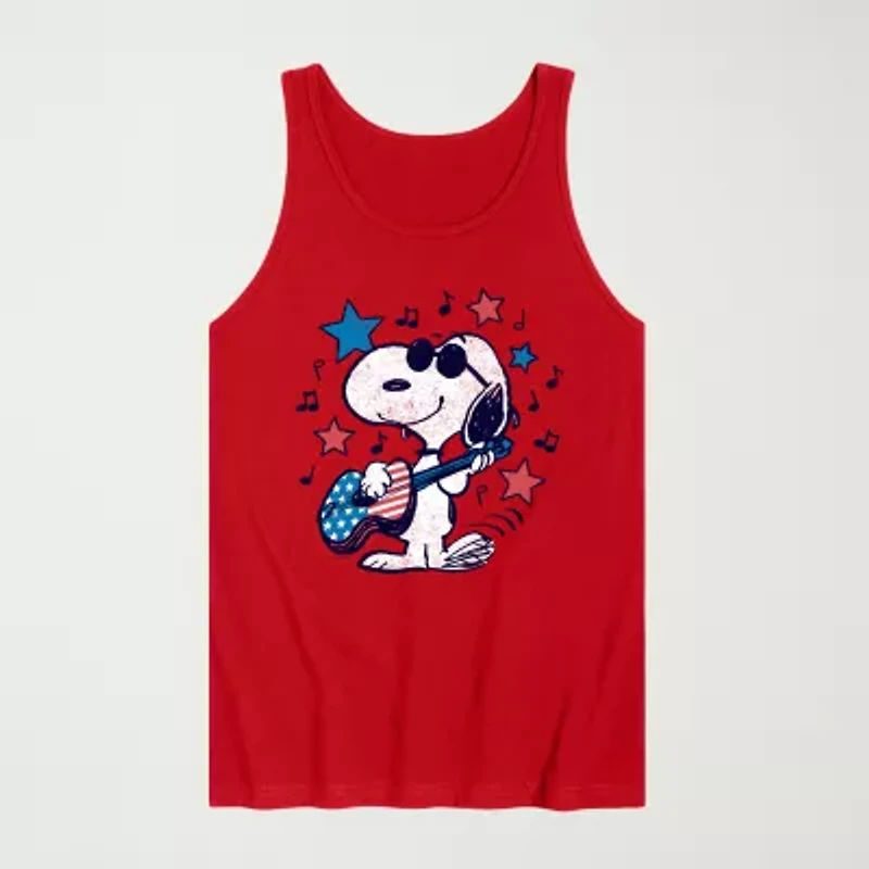 Novelty Mens Crew Neck Short Sleeve Peanuts Snoopy Tank Top