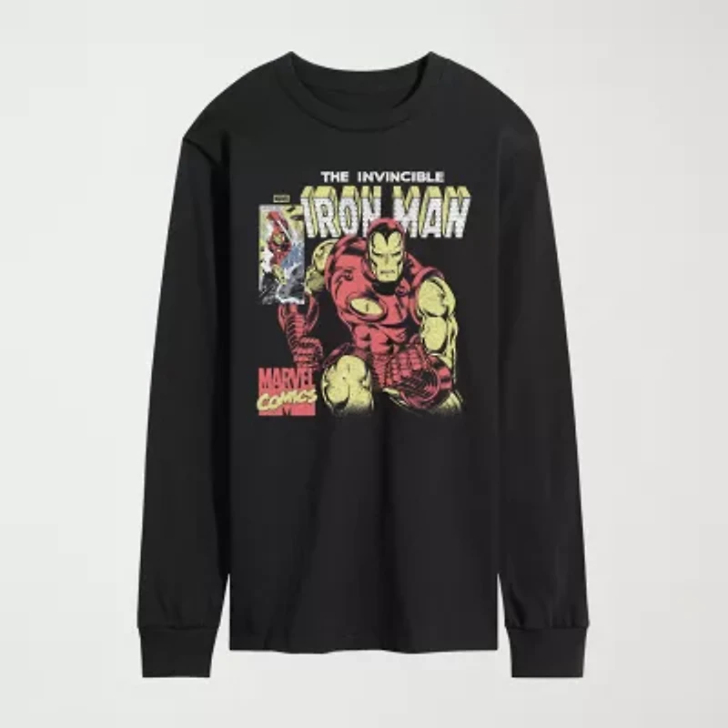 Novelty Mens Crew Neck Long Sleeve Regular Fit Iron Man Marvel Graphic T-Shirt