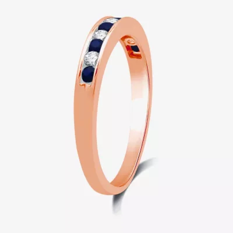 Modern Bride Gemstone 1/8 CT. T.W. Lab Created Blue Sapphire Gold Over Silver Wedding Band