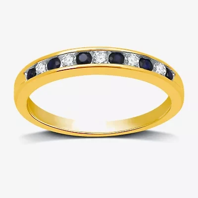 Modern Bride Gemstone 1/8 CT. T.W. Lab Created Blue Sapphire Gold Over Silver Wedding Band