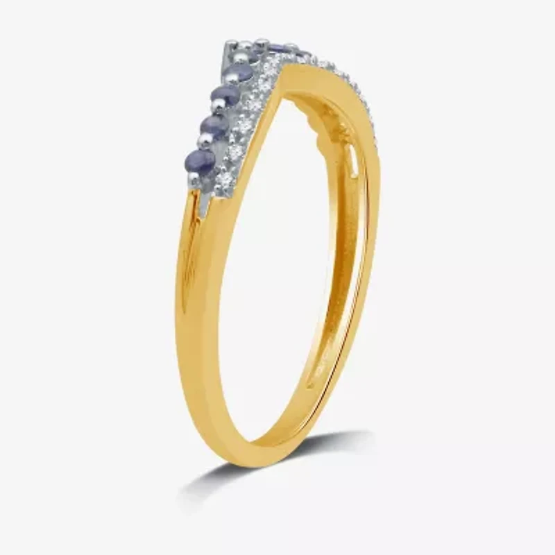 Diamond Accent Lab Created Sapphire Sterling Silver or 14K Gold Over Wedding Band