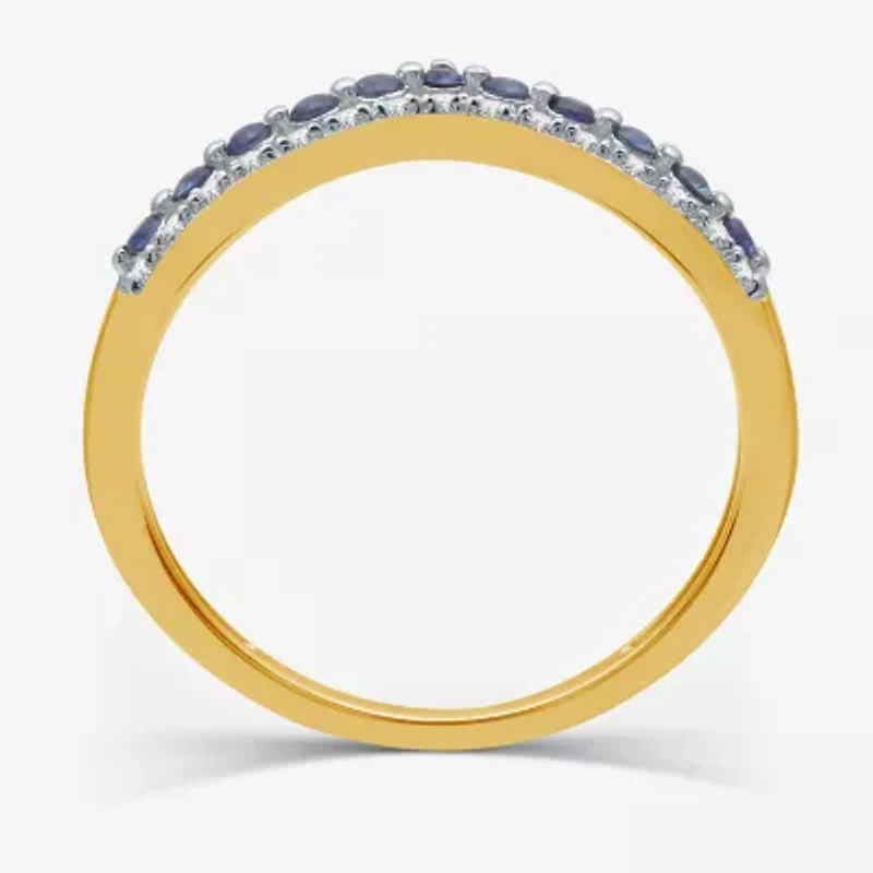 Diamond Accent Lab Created Sapphire Sterling Silver or 14K Gold Over Wedding Band