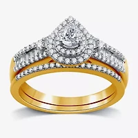 I Said Yes (H-I / I1) Womens 3/4 CT. T.W. Lab Grown White Diamond Sterling Silver or 14K Gold Over Pear Side Stone Halo Bridal Set