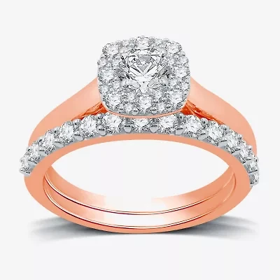 (H-I / I1) I Said Yes Womens 1 CT. T.W. Lab Grown White Diamond Sterling Silver or 14K Gold Over Cushion Halo Bridal Set