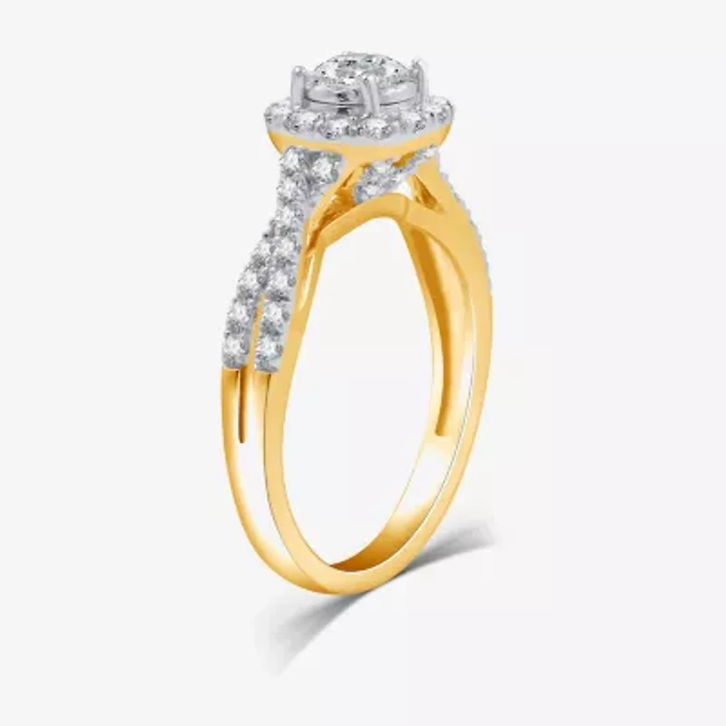 I Said Yes (H-I / I1) Womens 1 CT. T.W. Lab Grown White Diamond Sterling Silver or 14K Gold Over Round Cushion Side Stone Halo Bridal Set