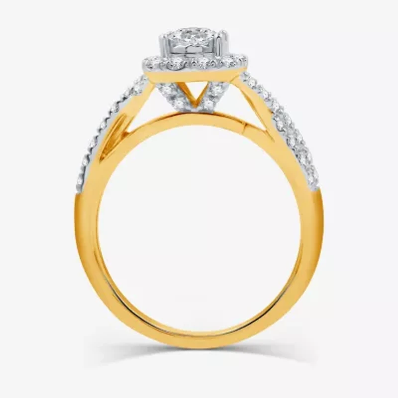 I Said Yes (H-I / I1) Womens 1 CT. T.W. Lab Grown White Diamond Sterling Silver or 14K Gold Over Round Cushion Side Stone Halo Bridal Set