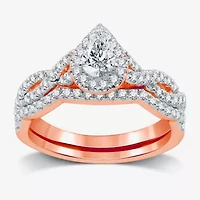 I Said Yes (H-I / I1) Womens 1 CT. T.W. Lab Grown White Diamond Sterling Silver or 14K Gold Over Pear Side Stone Halo Bridal Set