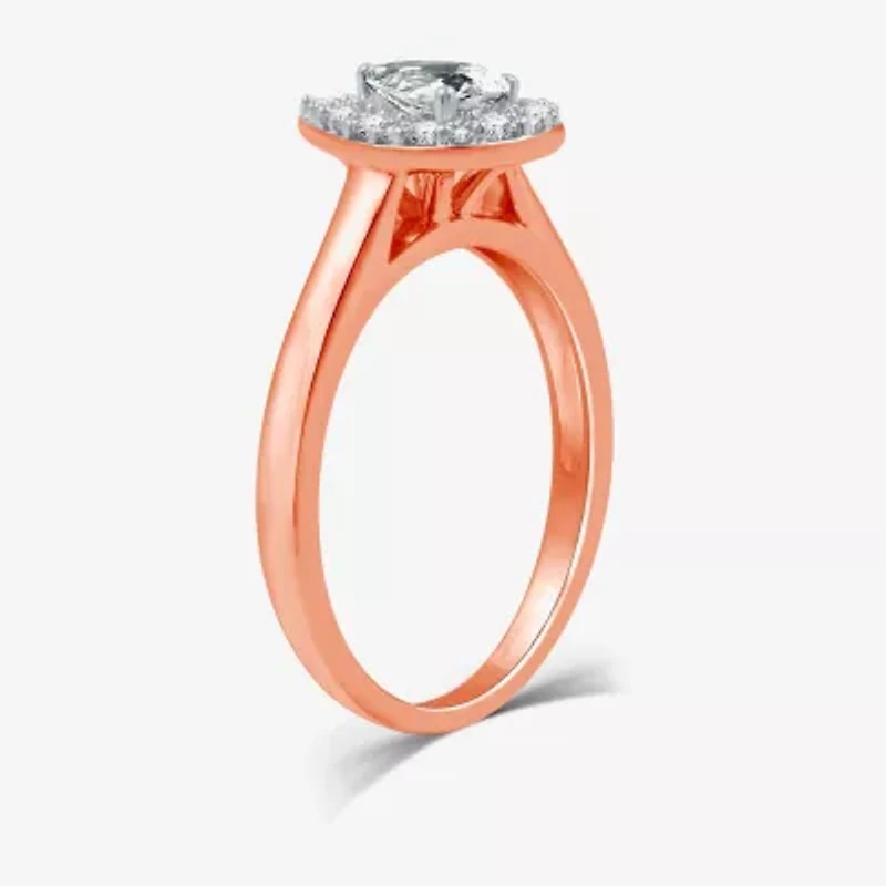 I Said Yes (H-I / I1) Womens 1 CT. T.W. Lab Grown White Diamond Sterling Silver or 14K Gold Over Pear Side Stone Halo Bridal Set