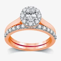 I Said Yes (H-I / I1) Womens 1 CT. T.W. Lab Grown White Diamond Sterling Silver or 14K Gold Over Oval Side Stone Halo Bridal Set