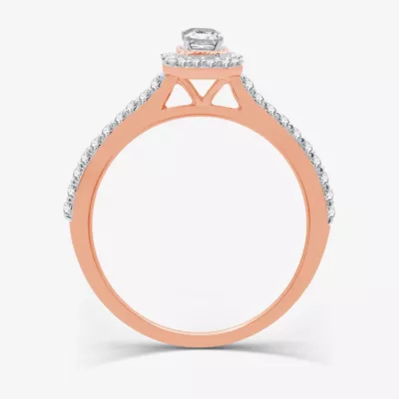 I Said Yes (H-I / I1) Womens 1/2 CT. T.W. Lab Grown White Diamond Sterling Silver or 14K Gold Over Side Stone Halo Engagement Ring