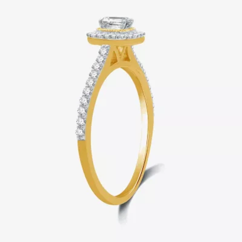 I Said Yes (H-I / I1) Womens 1/2 CT. T.W. Lab Grown White Diamond Sterling Silver or 14K Gold Over Side Stone Halo Engagement Ring