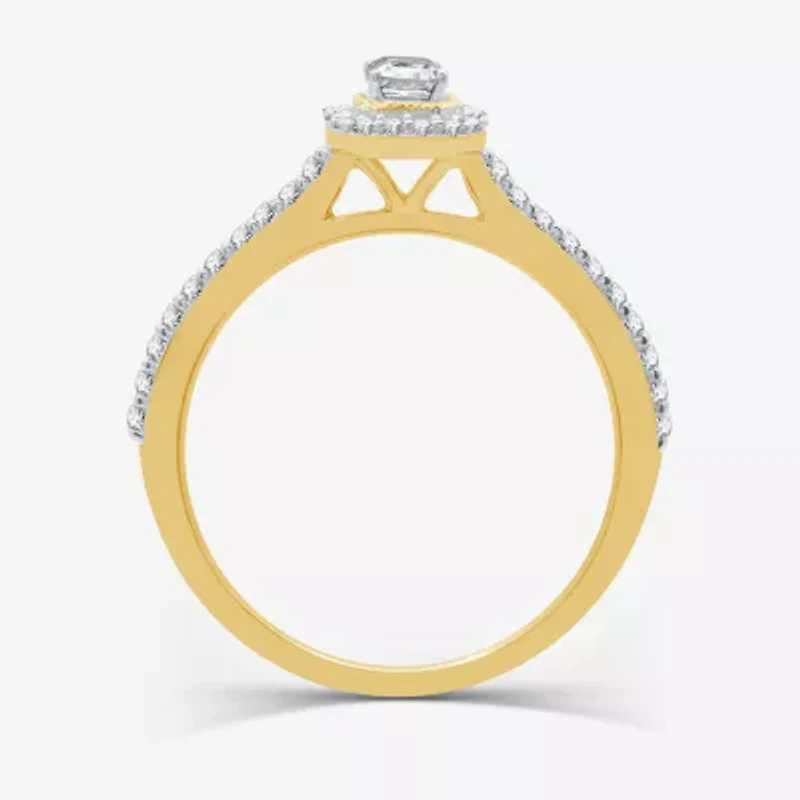 I Said Yes (H-I / I1) Womens 1/2 CT. T.W. Lab Grown White Diamond Sterling Silver or 14K Gold Over Side Stone Halo Engagement Ring