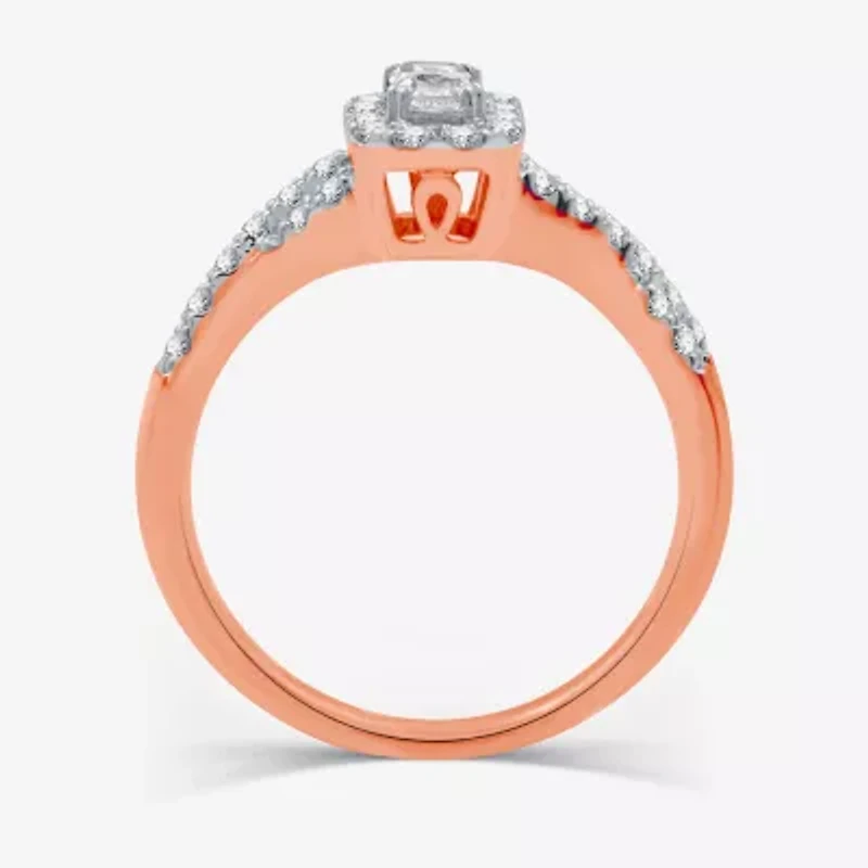I Said Yes (H-I / I1) Womens 1/2 CT. T.W. Lab Grown White Diamond Sterling Silver or 14K Gold Over Side Stone Halo Engagement Ring