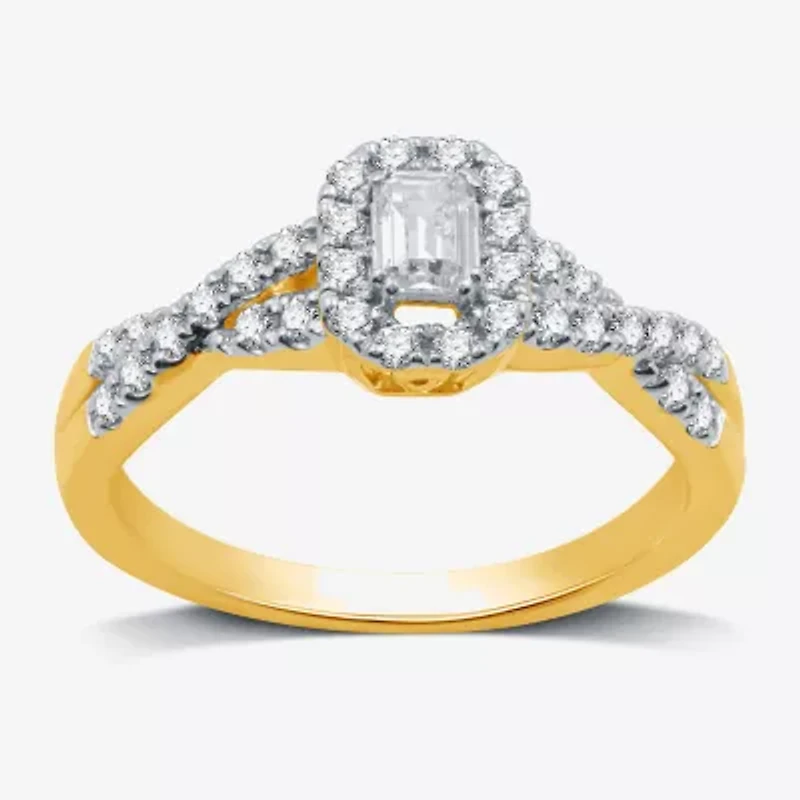 I Said Yes (H-I / I1) Womens 1/2 CT. T.W. Lab Grown White Diamond Sterling Silver or 14K Gold Over Side Stone Halo Engagement Ring