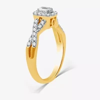 I Said Yes (H-I / I1) Womens 1/2 CT. T.W. Lab Grown White Diamond Sterling Silver or 14K Gold Over Side Stone Halo Engagement Ring