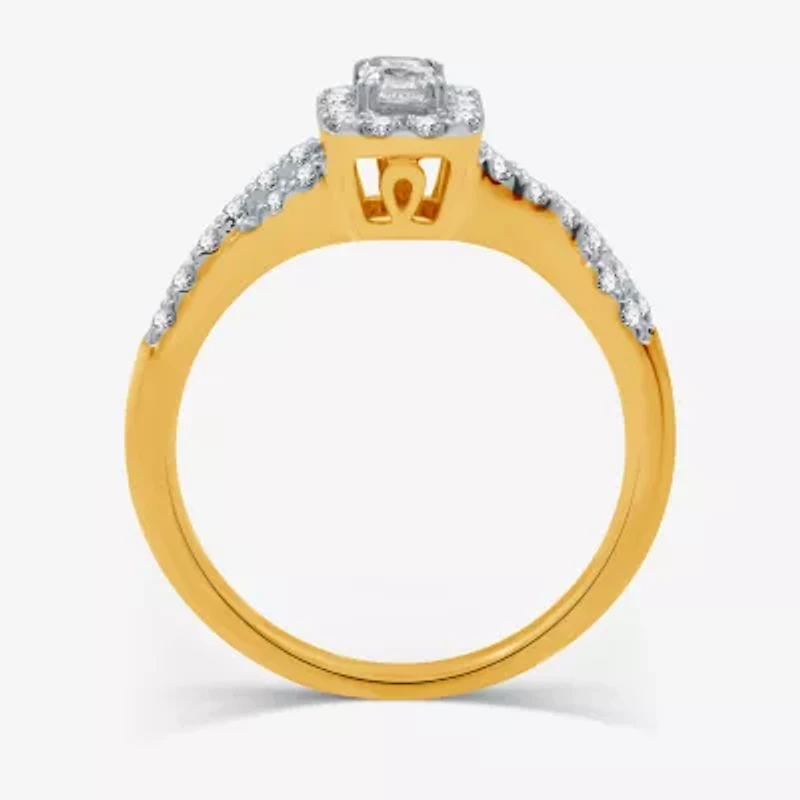 I Said Yes (H-I / I1) Womens 1/2 CT. T.W. Lab Grown White Diamond Sterling Silver or 14K Gold Over Side Stone Halo Engagement Ring