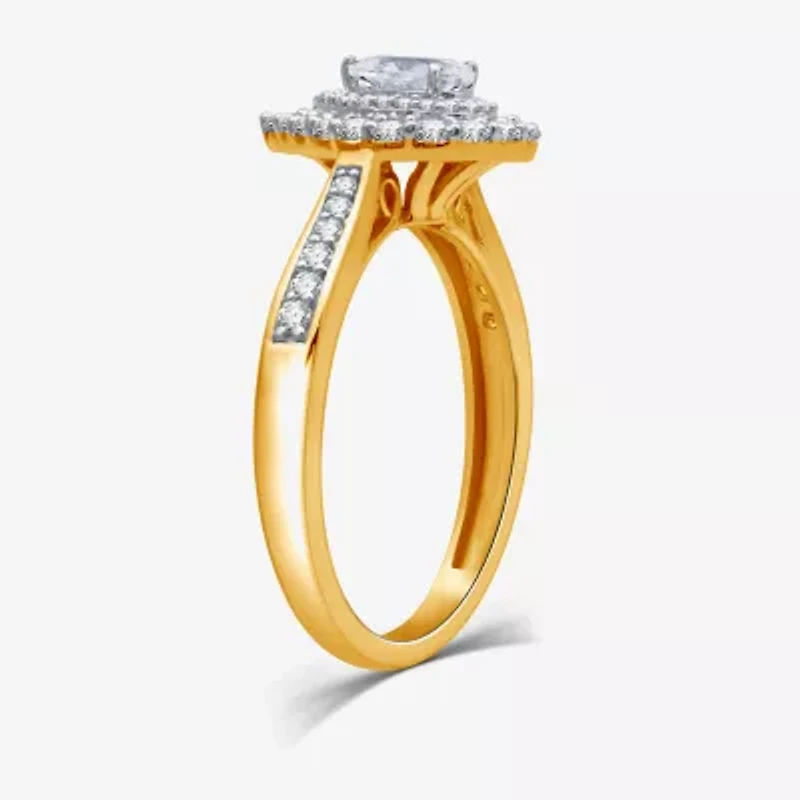 I Said Yes (H-I / I1) Womens 3/4 CT. T.W. Lab Grown White Diamond Sterling Silver or 14K Gold Over Pear Side Stone Halo Engagement Ring