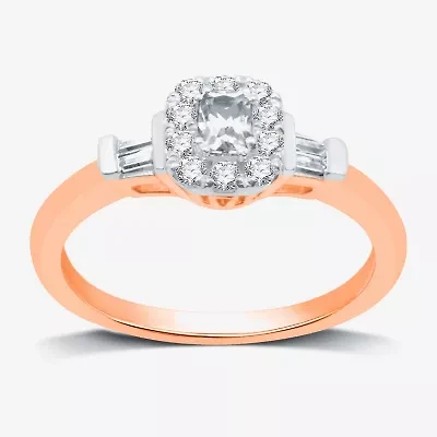 I Said Yes (H-I / I1) Womens 1/2 CT. T.W. Lab Grown White Diamond Sterling Silver or 14K Gold Over Cushion Side Stone Halo Engagement Ring