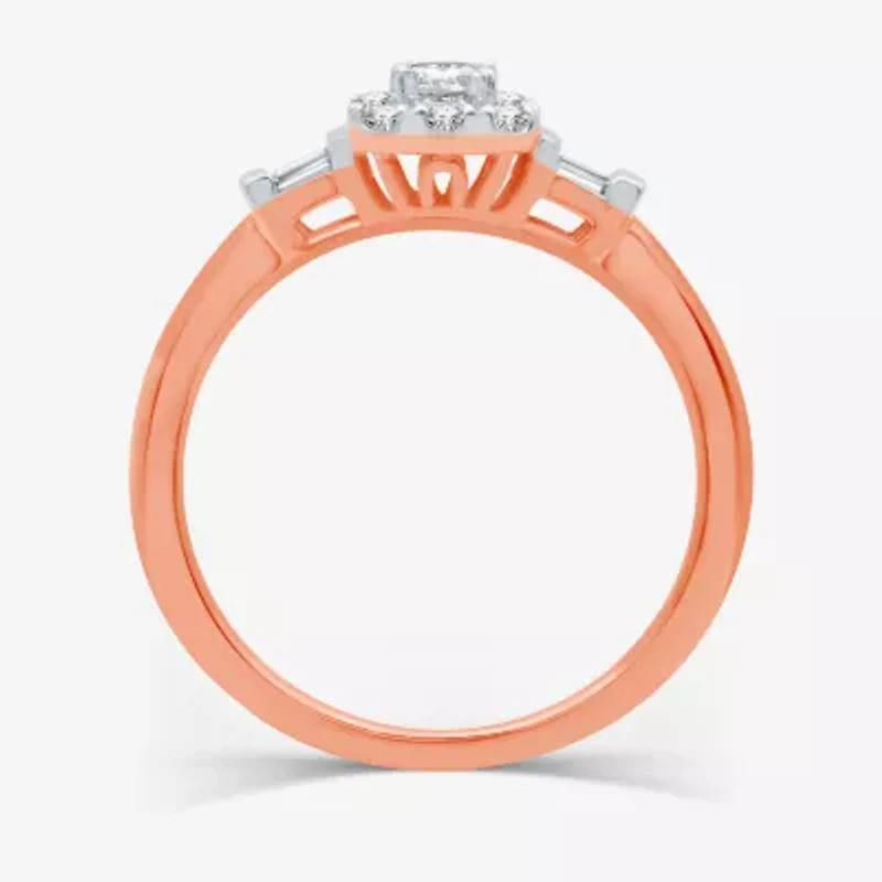 I Said Yes (H-I / I1) Womens 1/2 CT. T.W. Lab Grown White Diamond Sterling Silver or 14K Gold Over Cushion Side Stone Halo Engagement Ring