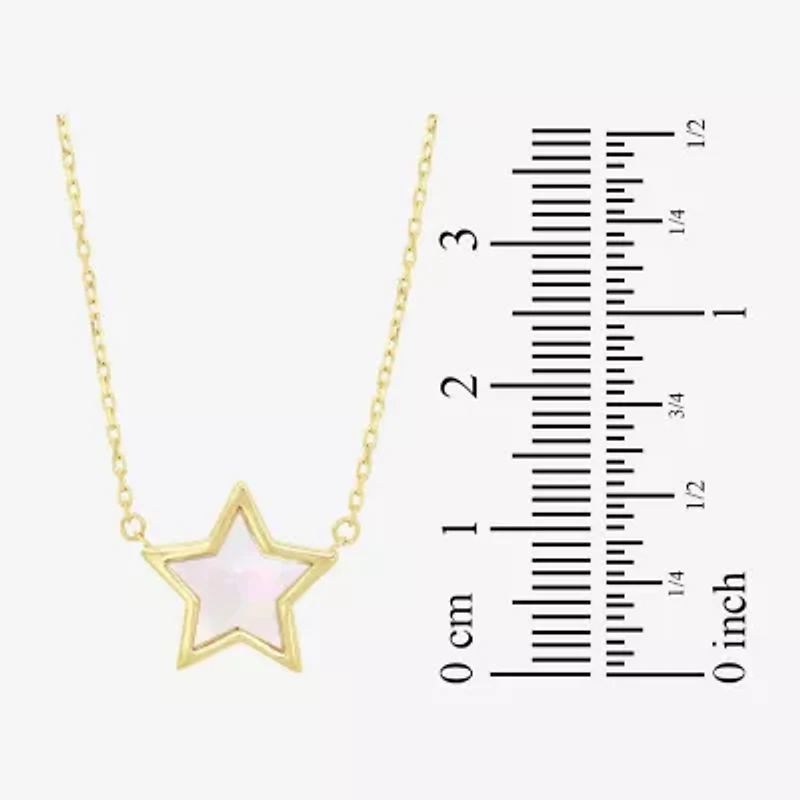 Womens White Mother Of Pearl 14K Gold Star 17 Inch Pendant Necklace