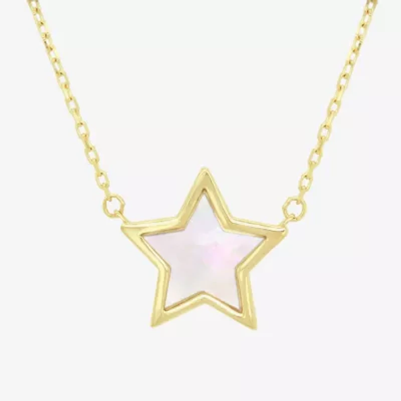 Womens White Mother Of Pearl 14K Gold Star 17 Inch Pendant Necklace