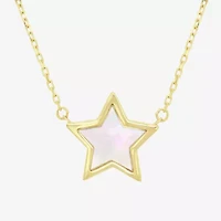 Womens White Mother Of Pearl 14K Gold Star 17 Inch Pendant Necklace