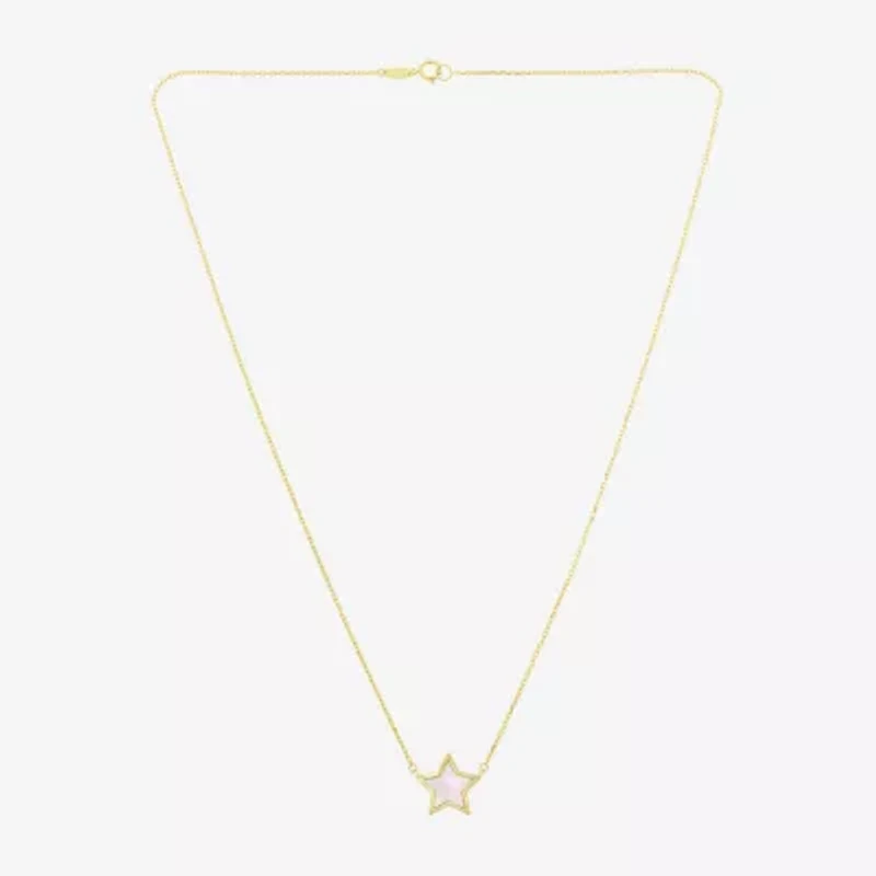 Womens White Mother Of Pearl 14K Gold Star 17 Inch Pendant Necklace