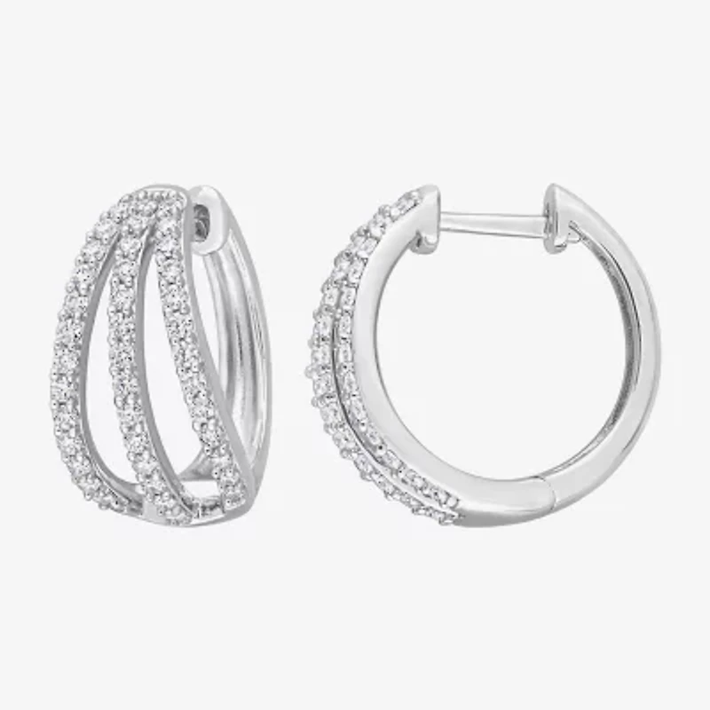 Womens Lab Created White Moissanite Sterling Silver 18mm Hoop Earrings