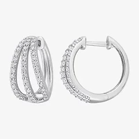 Womens Lab Created White Moissanite Sterling Silver 18mm Hoop Earrings