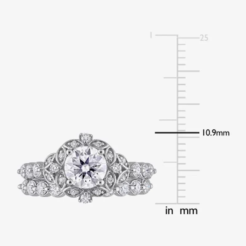 Womens Lab Created White Moissanite Sterling Silver Bridal Set