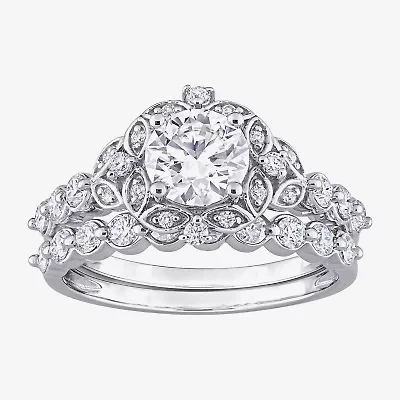 Womens Lab Created White Moissanite Sterling Silver Bridal Set